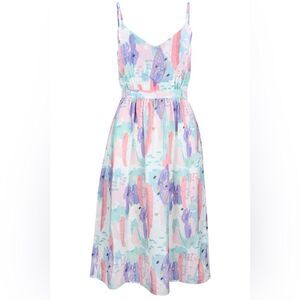 FRNCH Pink & Purple Pastel Color Adjustable Spaghetti Strap Bow in Back Sundress